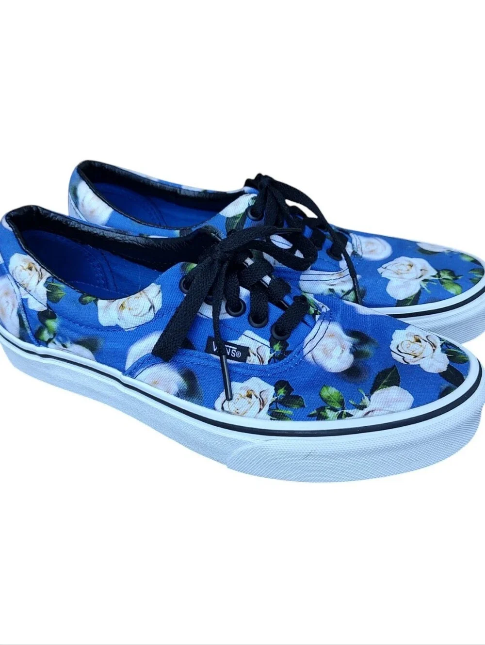Vans Blue Canvas White Rose Print Low-Top Sneakers